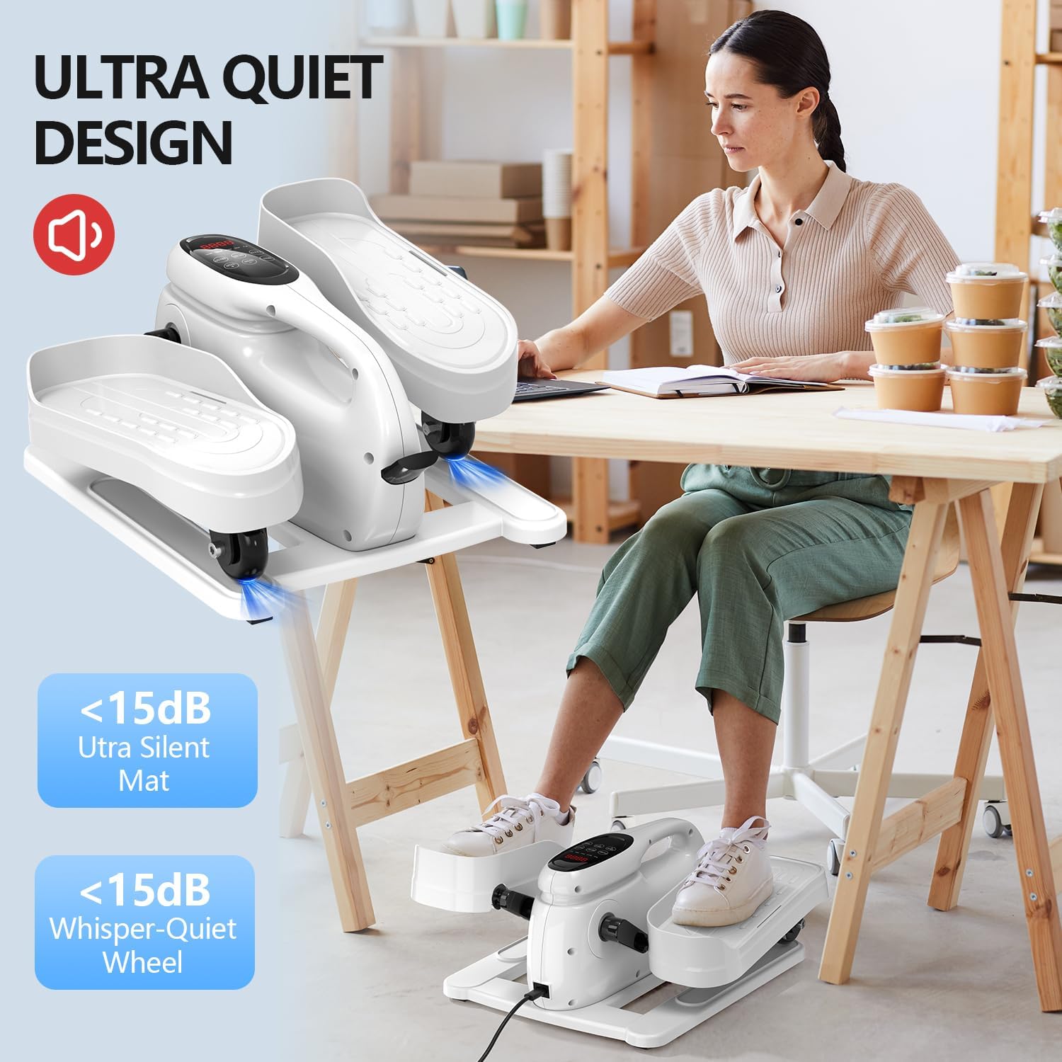 Under Desk Elliptical Machine - Portable Mini Leg Exerciser for Seniors | Quiet Electric Foot Pedal for Home Office
