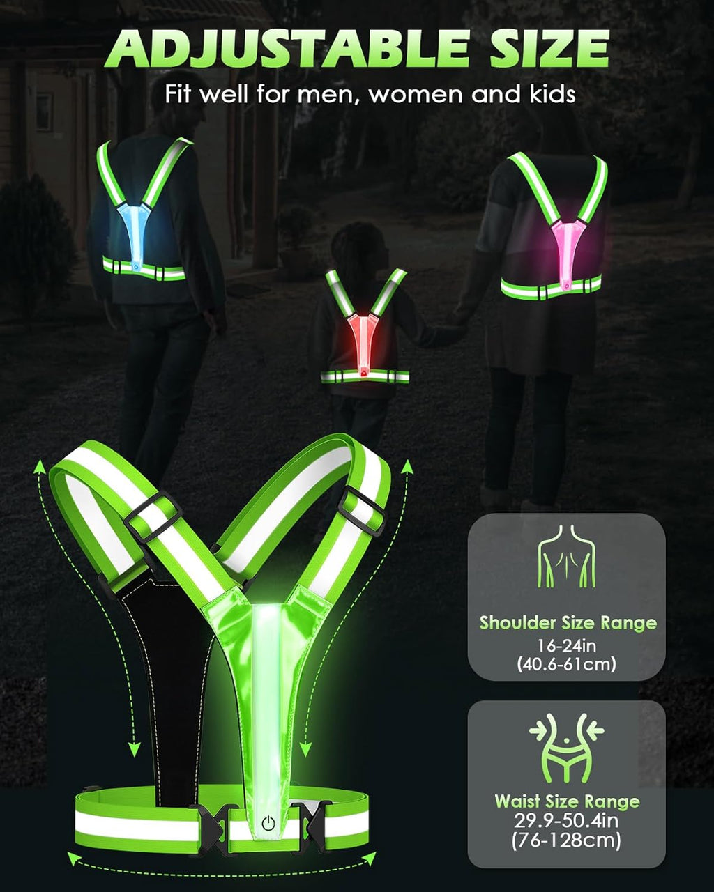 Zacro LED Reflective Vest - High Visibility Running Gear with 500LM Chest Light | Safety & Comfort