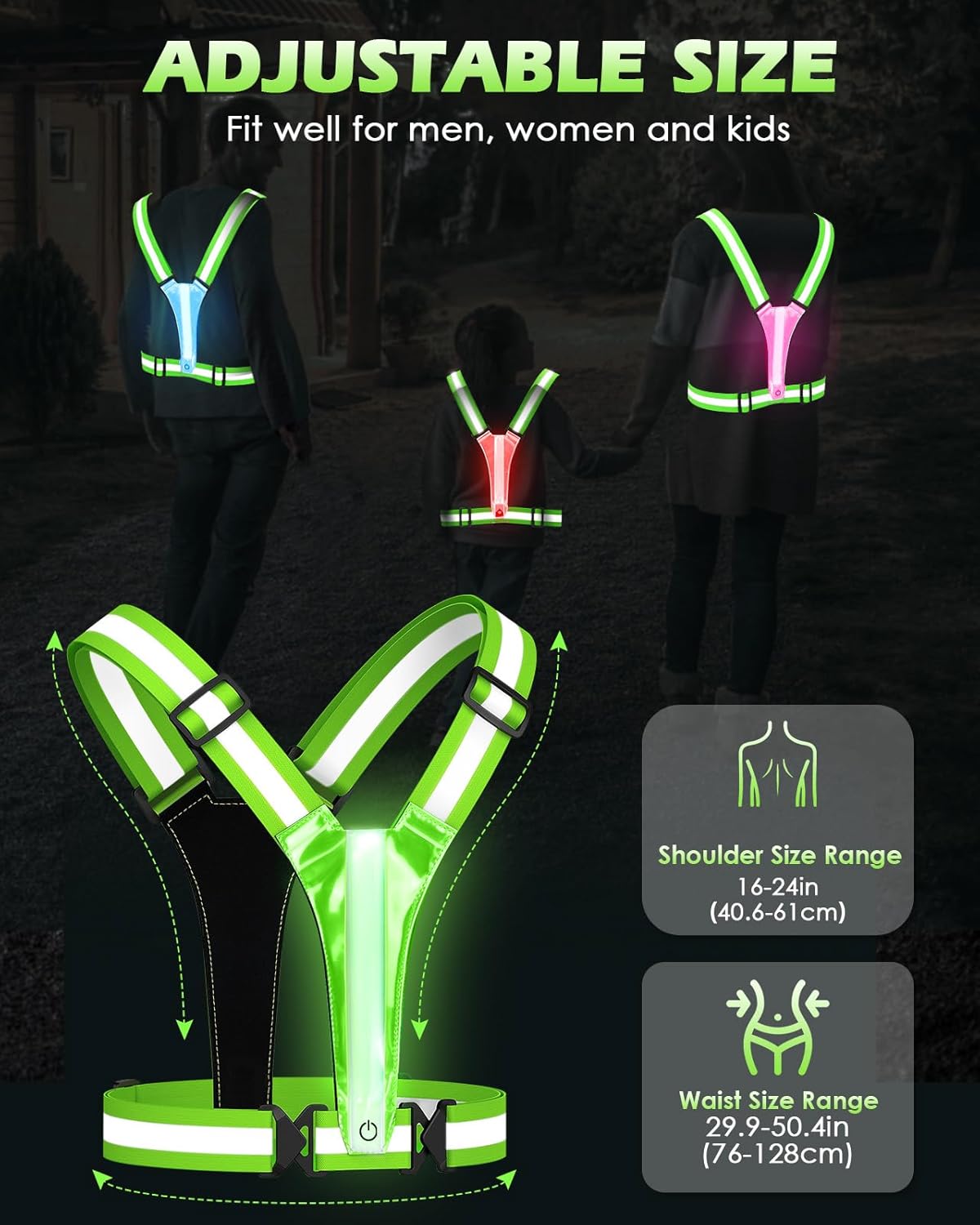 Zacro LED Reflective Vest - High Visibility Running Gear with 500LM Chest Light | Safety & Comfort