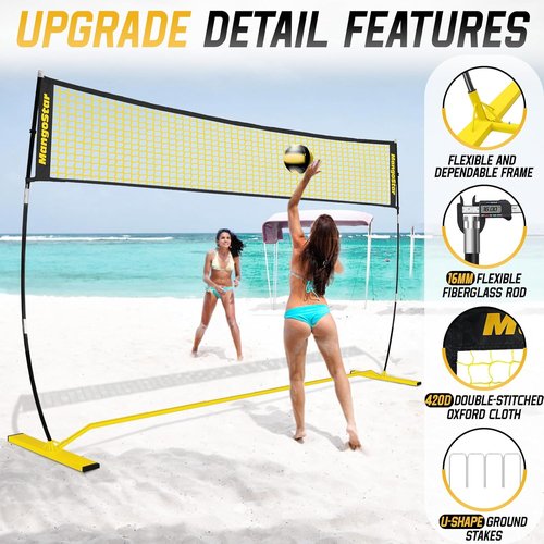 MangoStar Volleyball Net - 12FT Portable Adjustable Height Net for Backyard & Beach | Freestanding with Carry Bag