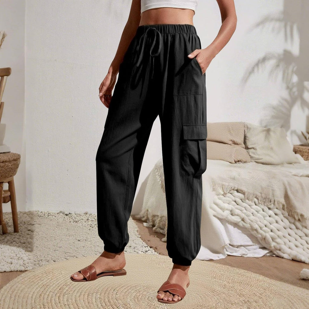 Skiennix High Waisted Jogger Pants - Loose Tapered Cargo Style with Pockets & Drawstring | Women's Sweatpants