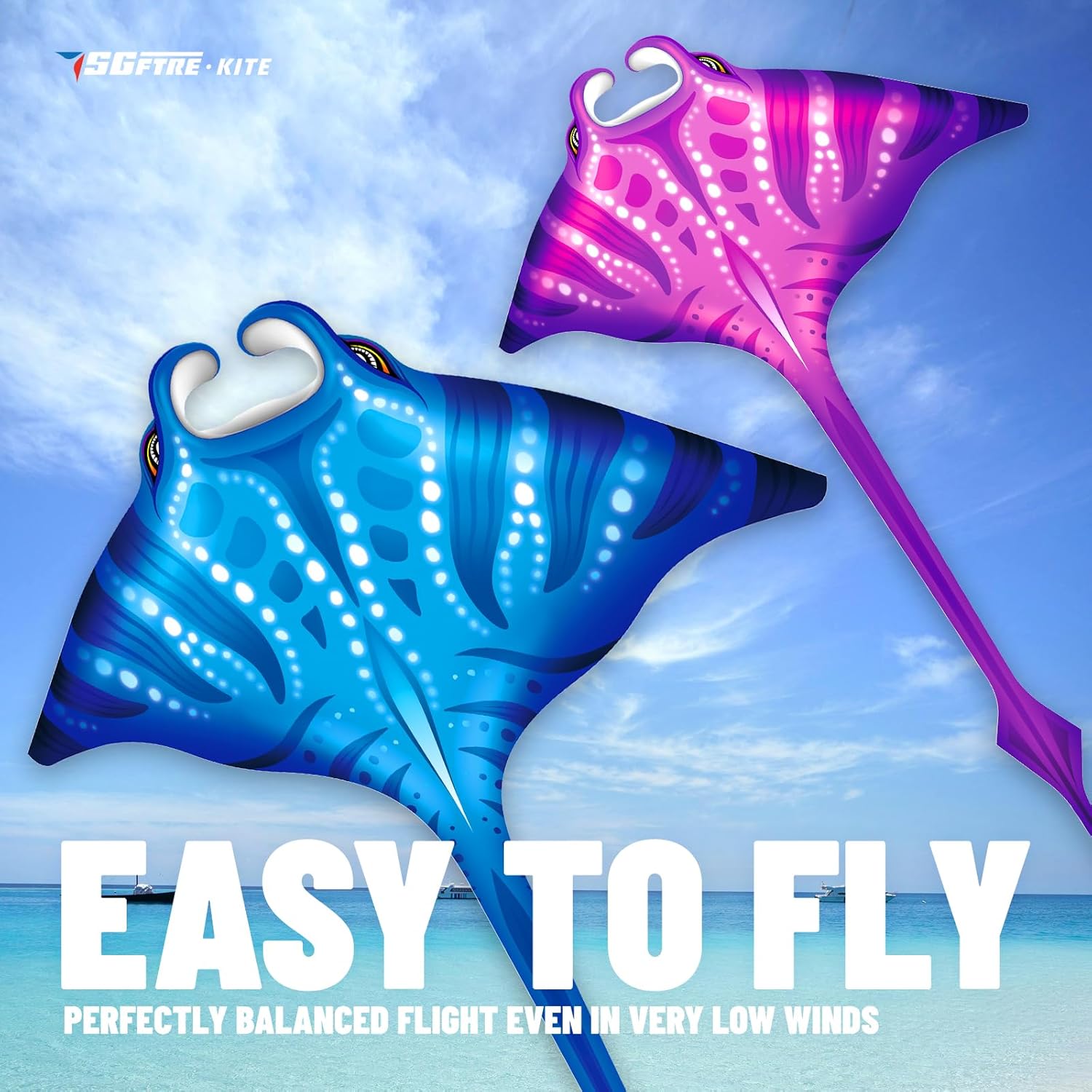 **SGftre Butterfly Delta Octopus Kites - Easy to Fly 3-Piece Set for Kids & Adults | Manta Ray Colors (Blue, Pink)**
