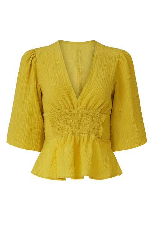Louna Rent the Runway Pre-Loved Yellow Smocked Blouse, Yellow, Medium