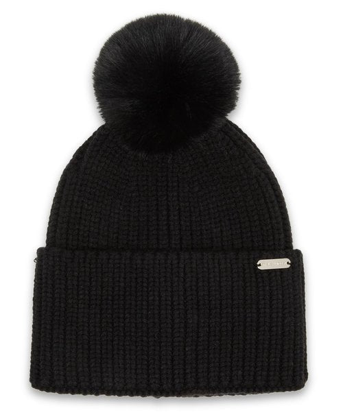Steve Madden Wide Cuff Beanie with Pom, Black