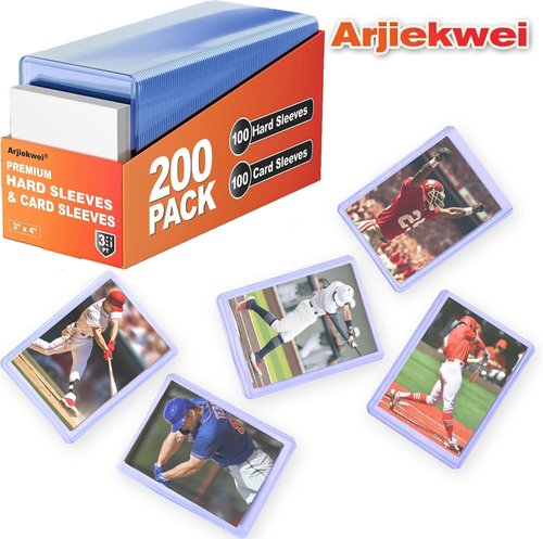 Arjiekwei 200 Card Sleeves - Premium Hard Plastic Protectors for Baseball & Football Cards | 3"X4" Size