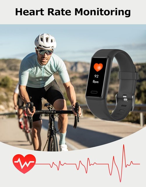 Cloudpoem Fitness Tracker - 24/7 Heart Rate Monitor & Sleep Tracker | IP68 Waterproof, Dark Black