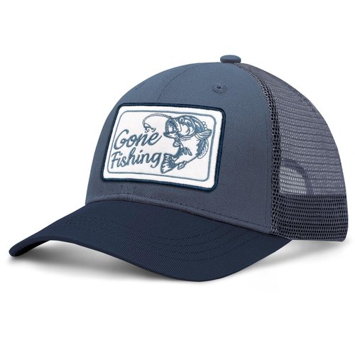 Fishing Gifts for Men Fishing Hat Embroidered Bass Fish Patch, Cotton, Blue, Trucker Hat