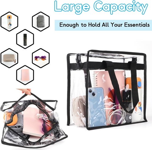 Hoiny Clear Stadium Bag - Large Transparent Tote (12x6x12) for Gym, Concert & Sports Events