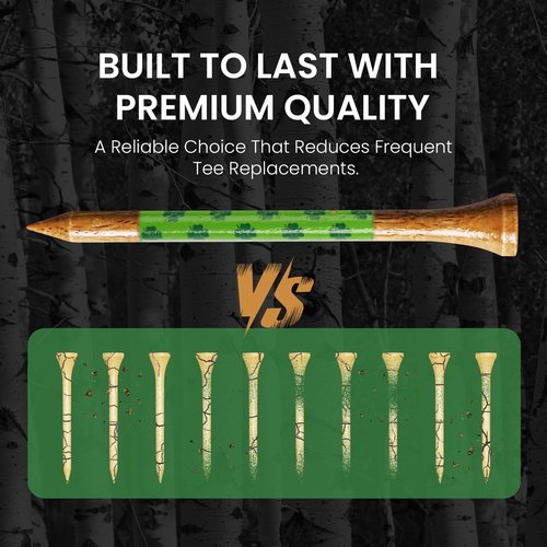 Amy Sport Golf Tees Western Birch Wood 5X More Durable 5X Stronger Value 50 Pack 1 1/2 2 3/4 3 1/4 Inch, Reduce Friction Wooden Long-Lasting, Spin Tall Sturdy Base for Stability (Clover, 3 1/4 Inch)