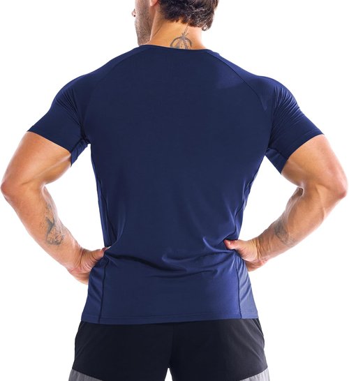 BROKIG Men's DiamondGrid Workout Shirt - Breathable Short Sleeve Muscle Tee for Bodybuilding | Quick Dry Crewneck