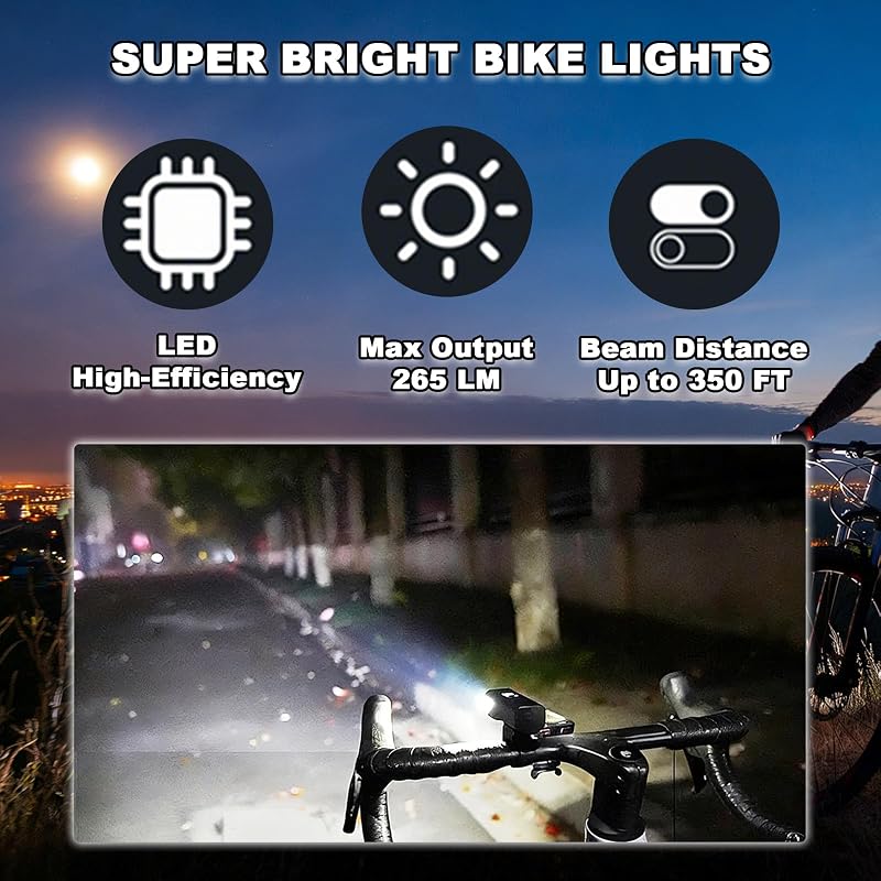 Rechargeable Bike Front Light 265lm High Lumens Headlight with 10h Battery