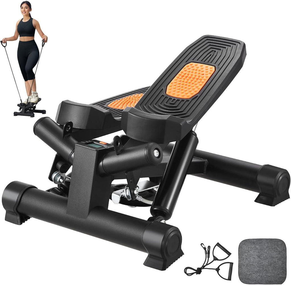 VEVOR Mini Stepper - Hydraulic Fitness Equipment with Resistance Bands for Full Body Cardio Workout