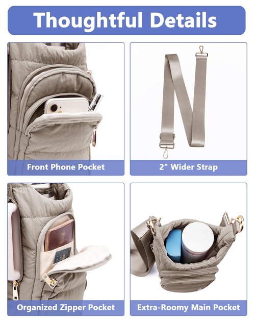 Water Bottle Holder with Strap for 30/32 oz, Crossbody Water Bottle Carrier Bag with RFID Blocking Phone Pocket for Gym Hiking Walking Camping Travel, Mocha Brown