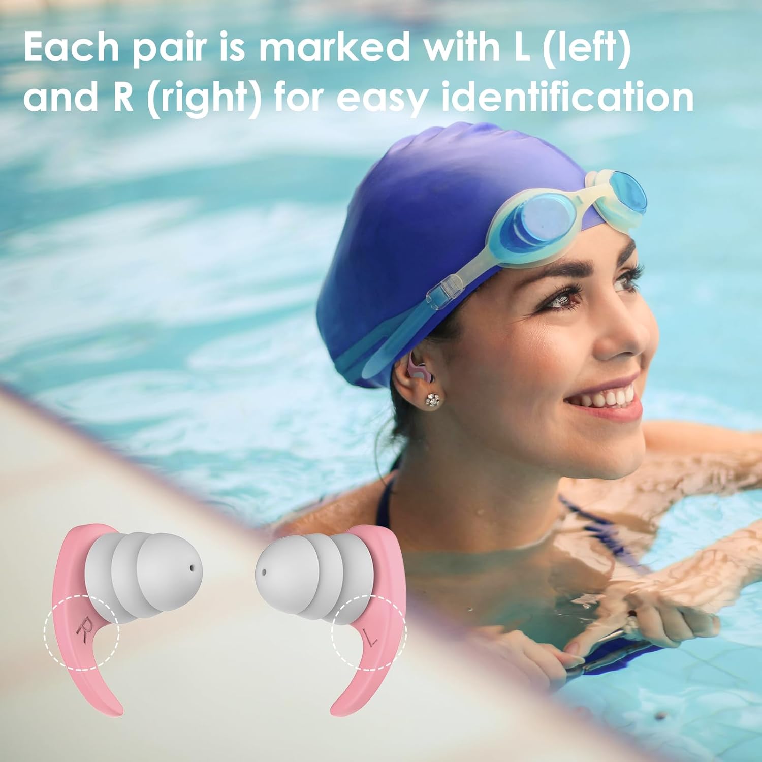Swimming Ear Plugs, 3 Pairs Waterproof Reusable Silicone Swim Ear Plugs for Swimmers Pool Bath Showering Surfing Kayaking (Adults & Teens 14+)