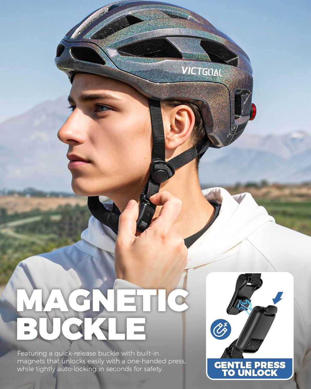 VICTGOAL Road Bike Helmet - Adjustable & Breathable with Detachable Magnetic Rear Light | Unisex Cycling Gear