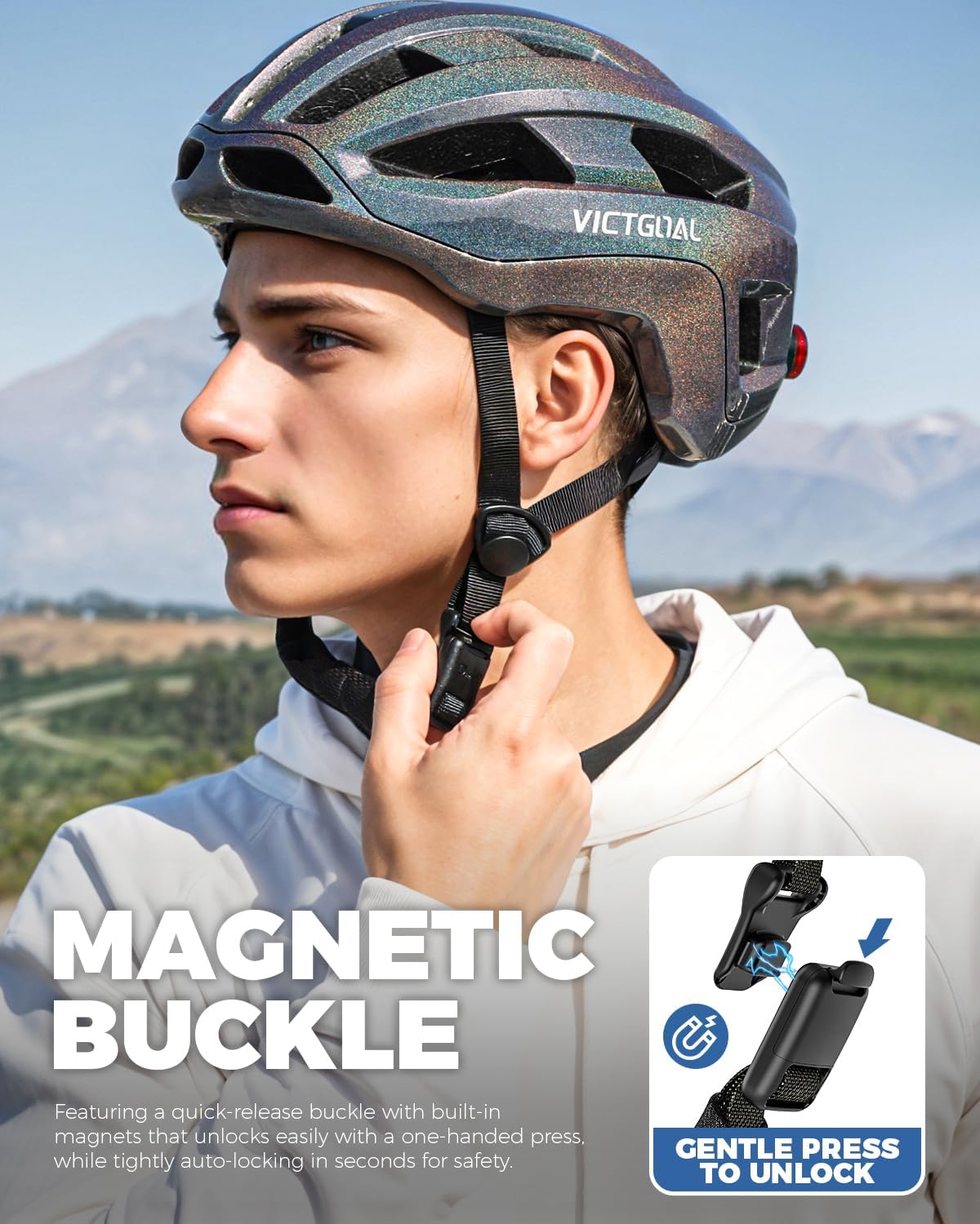 VICTGOAL Road Bike Helmet - Adjustable & Breathable with Detachable Magnetic Rear Light | Unisex Cycling Gear