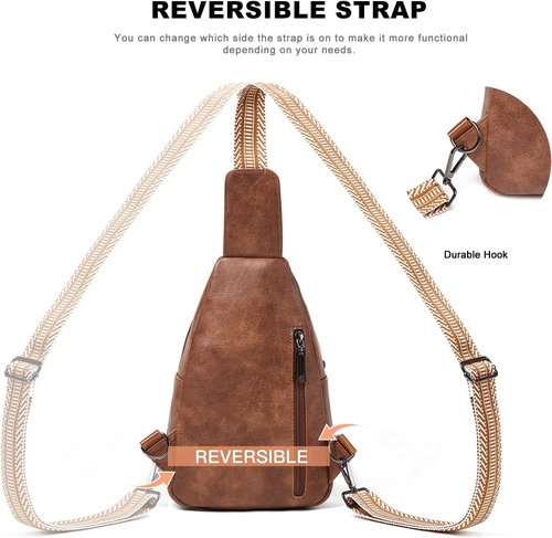 Crossbody Sling Bag by 7L - Stylish Vegan Leather Fanny Pack for Women | Brown Travel Chest Bag