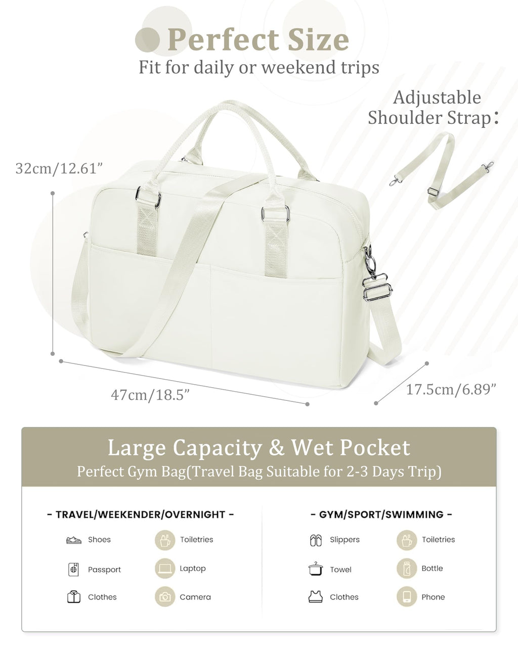 Gym Bag for Women,Travel Duffle Bag for Travel with Wet Pocket Weekender Overnight Carry On Tote Bag Luggage Bag with Trolley Sleeve Personal Item Travel Bag Hospital Diaper Bag Beige