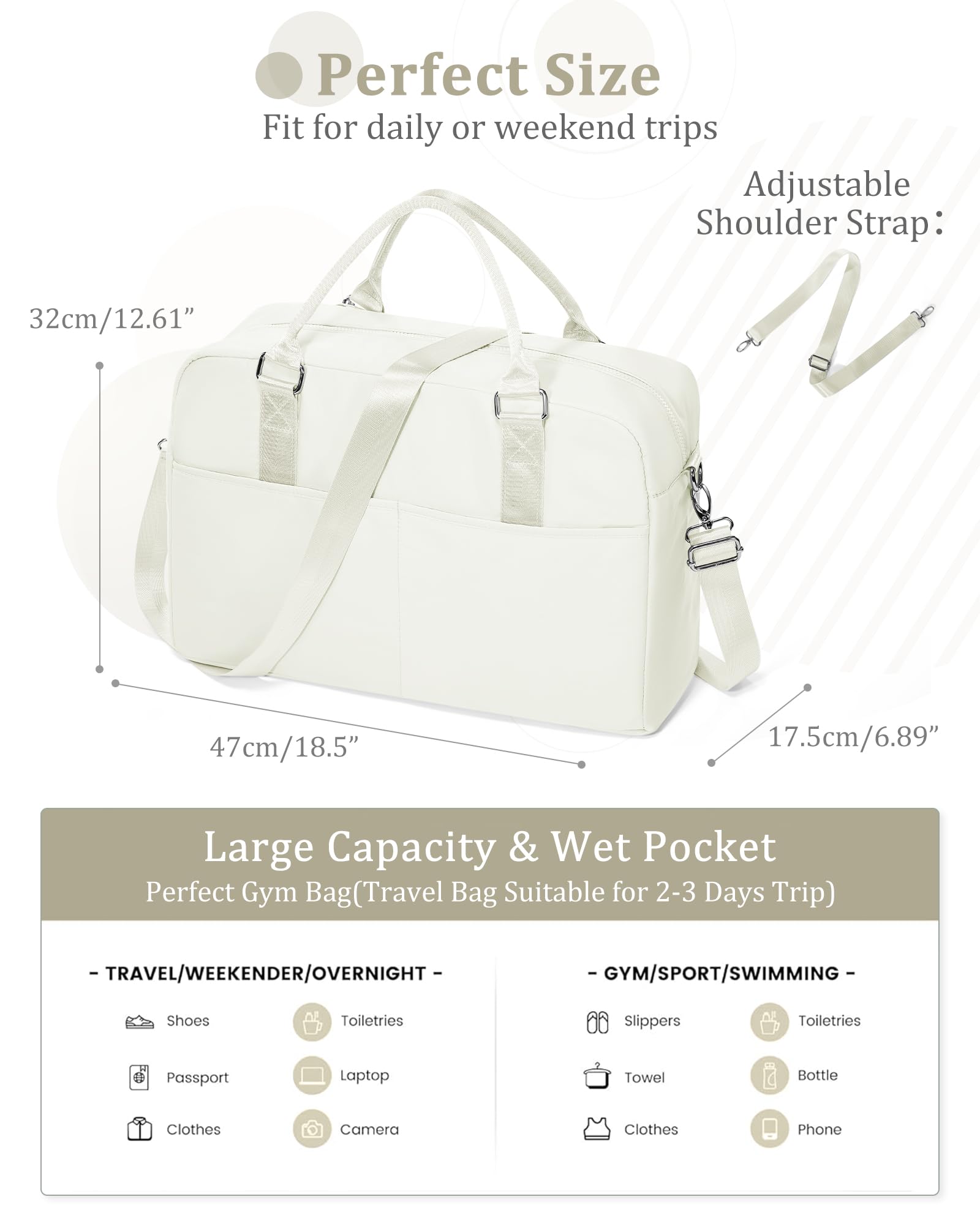 Gym Bag for Women,Travel Duffle Bag for Travel with Wet Pocket Weekender Overnight Carry On Tote Bag Luggage Bag with Trolley Sleeve Personal Item Travel Bag Hospital Diaper Bag Beige