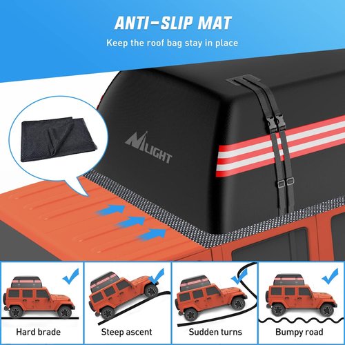 Nilight Car Roof Bag - 21 Cubic Feet Waterproof Rooftop Cargo Carrier | Fits All Vehicles, Anti-Tear 840D PVC