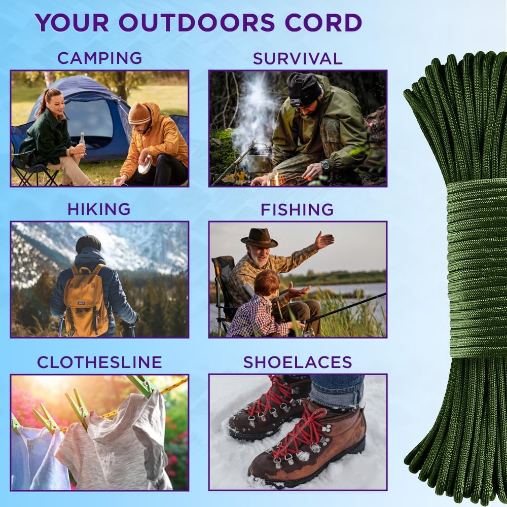 TECEUM Reflective Paracord Rope - Glow in The Dark Utility Rope for Survival | Available in 1000ft, 200ft, 100ft, 50ft