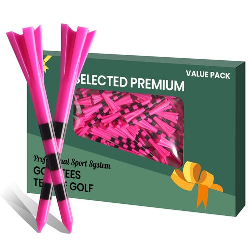 Golf Tees Plastic 3 1/4 2 3/4 inch Unbreakable 20 50 100 Pack, Bulk Long Stronger Upgrade More Durable Stable Reduce Friction Side Spin Tee Pink Pouple Gift for Men Women (50Pcs 3 1/4 inch, Pink)