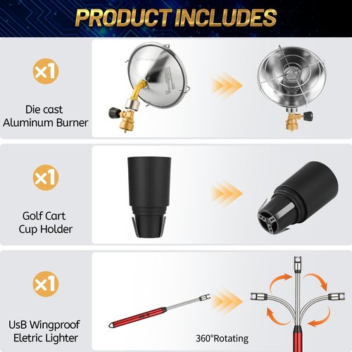 GasBRUH Golf Cart Heater with Cup Holder-Control Valve,Portable 6200BTU Outdoor Propane Heater with Windproof USB Lighter, Fits Most Golf Cart EZGO, Yamaha & Club Car (Fuel Not Included)