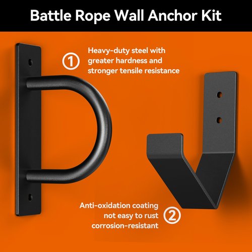 YUEYIN Battle Rope Wall Anchor Kit, Heavy Duty Steel Wall Anchor with Training Rope Organiser, Fitness Rope Wall Mount, Black