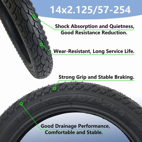 Zhuge 14X2.125 Bike Folging Tyre for Gas Electric Scooters 14 Inch E-Bike Wheel Tire, Replacement Wheels Durable and Strong, Electric Bike Parts, Bike Tire for Electric Scooter Bike