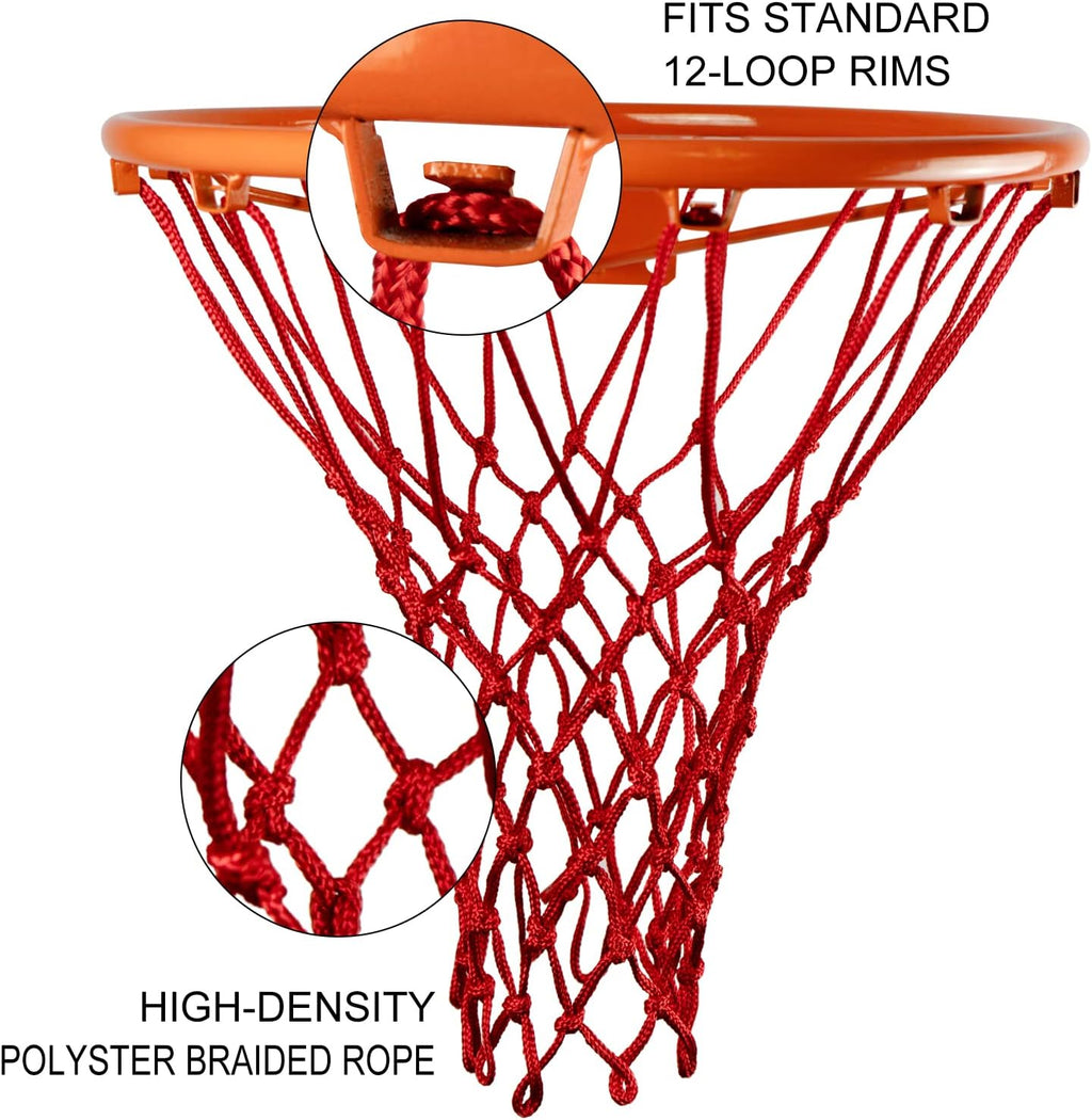 Sanung Basketball Net Replacement - Heavy Duty Anti-Whip Design | 12 Loops, Standard Size, Red