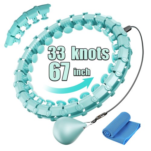 Coolboss Weighted Workout Hula Circle 33 Knots Infinity Hoola Fit Hoop Plus Size for Adult Weight Loss - Smart Exercise Waist Ring, Detachable & Adjustment Silent Fitted Equipment Cyan