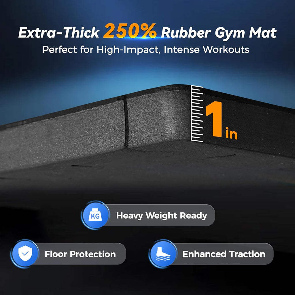 SUPERJARE Extra-Thick Rubber Exercise Mat - Interlocking Gym Flooring, 12 Pcs, 48 Sq Ft, Black/Grey
