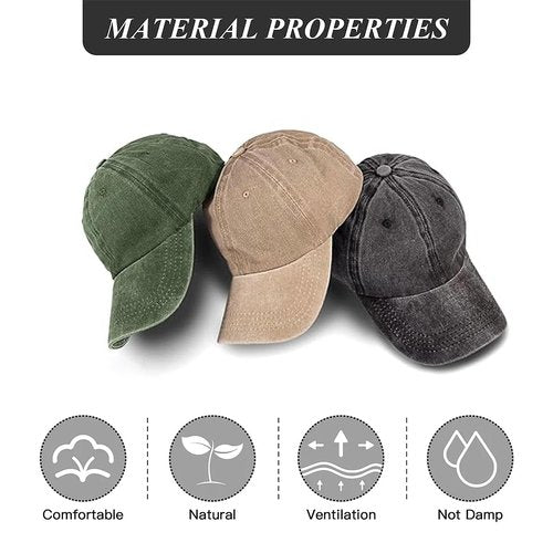 Yooooomi 3 Pack Men Womens Baseball Cap Plain Retro Adjustable Baseball Cap Washed Cotton Dad Hats (US, Alpha, One Size, Black+Khaki+Dark Green)