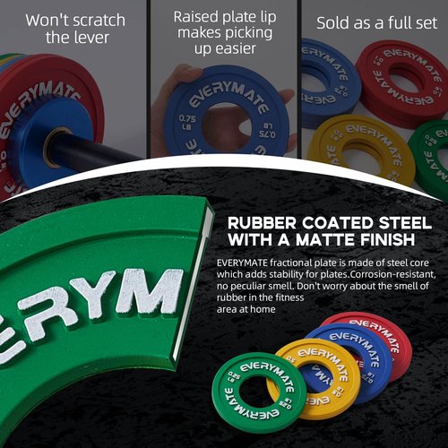 EVERYMATE Rubber Fractional Weight Plates Set Micro Weight Plate Pair of 0.25LB 0.5LB 0.75LB 1 LB for Olympic Barbells for Strength Training Micro Plates