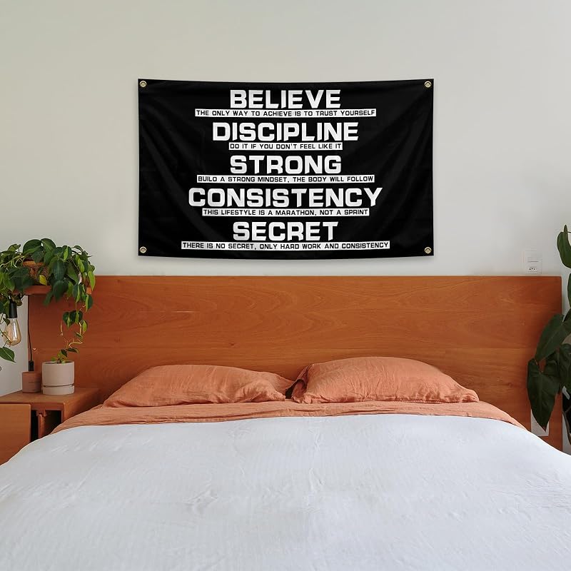 Discipline Motivational Flag 3x5ft with 4 Brass Washers | Dorm, Study, Gym, Office Wall Decor - Variation of THIS listing