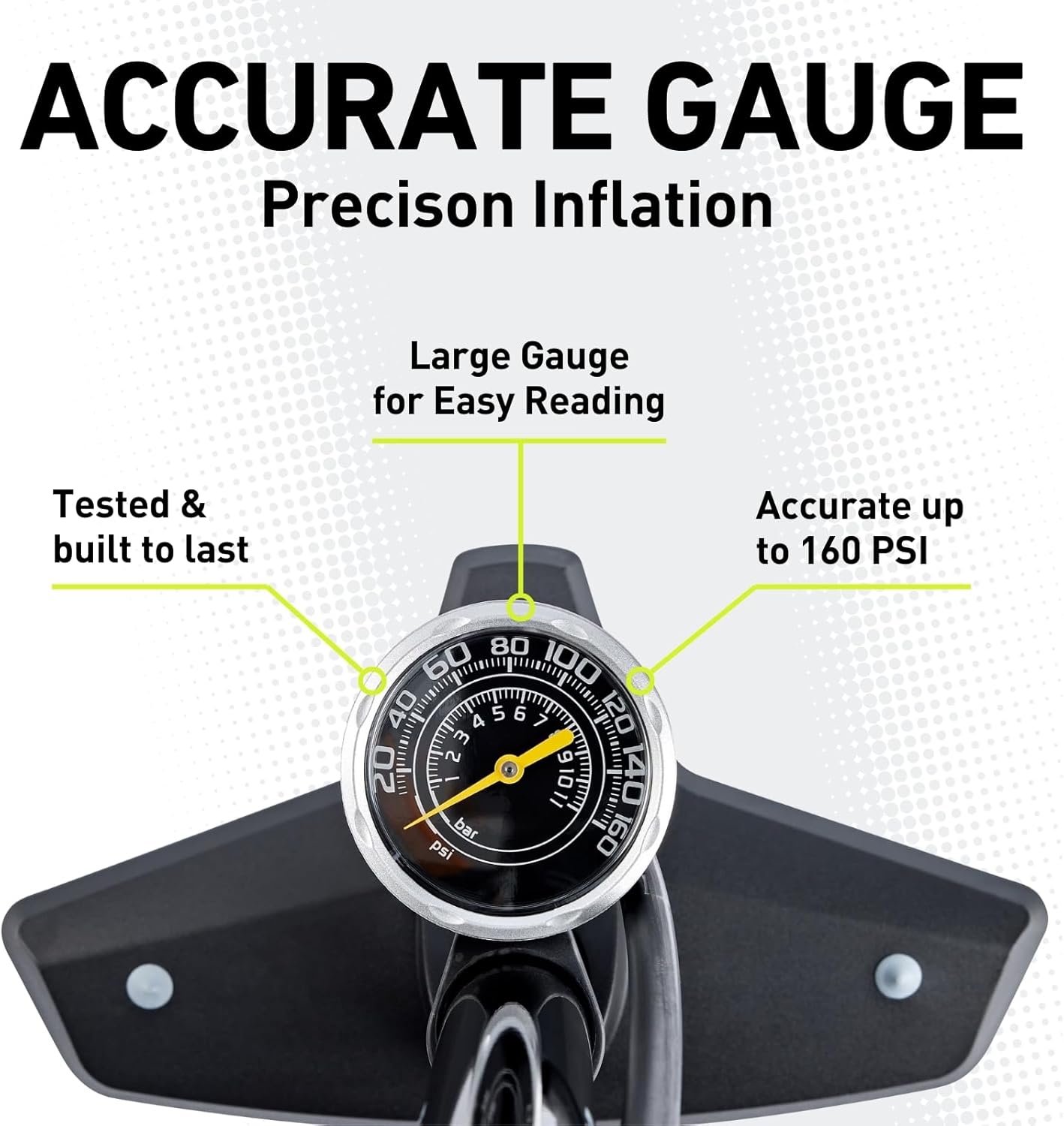 Vibrelli Bike Floor Pump with Gauge - High Pressure 160 PSI | Presta & Schrader Valve Compatibility