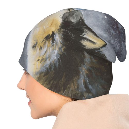 Wolf Moon Beanie For Women Men, Warm Soft Stretch Knitted Beanies Hat Lightweight Casual Slouchy Chemo Cap Cancer Headwear Gifts