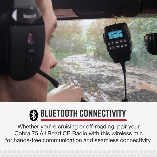 Cobra 75 All Road CB Radio Wireless Microphone with Bluetooth Connectivity - AM/FM, Waterproof, Pack of 1