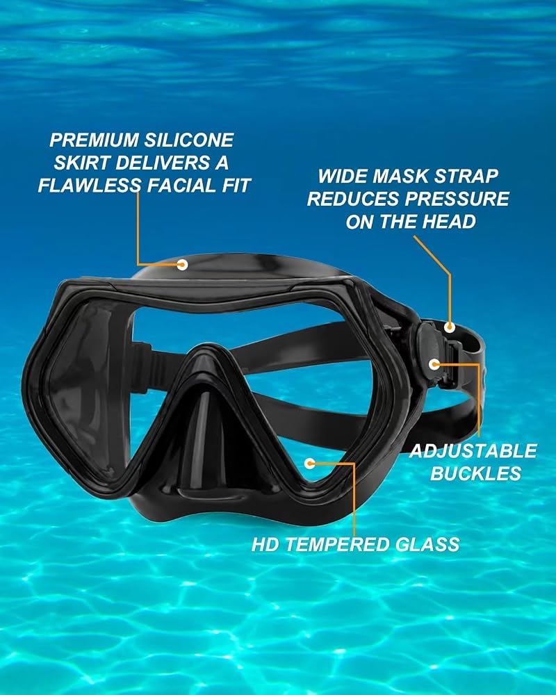 Dry-Valve Snorkel Mask Set for Adults - Black Variation