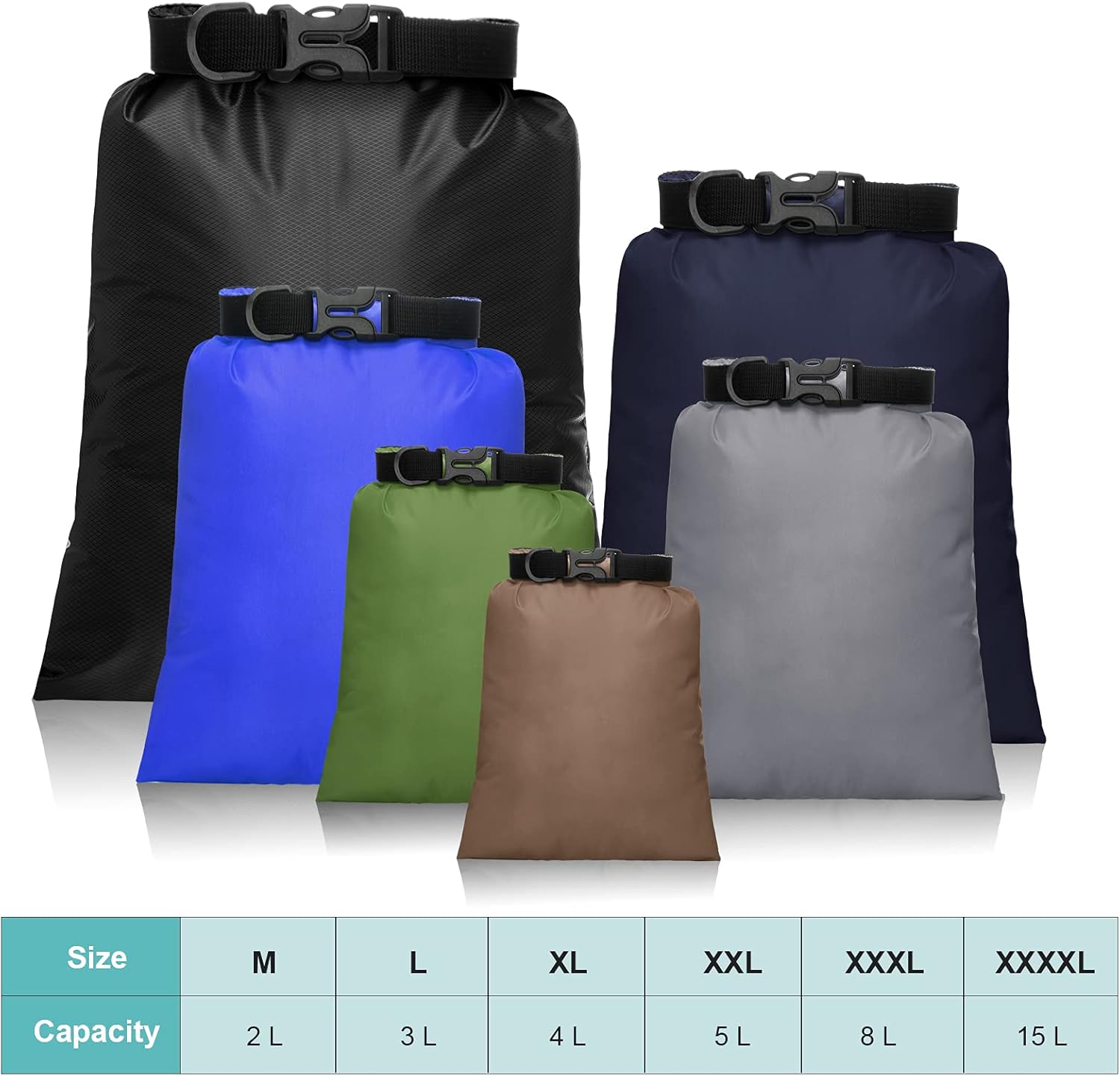 Shappy Waterproof Dry Bags - Lightweight Outdoor Stuff Sacks with Adjustable Shoulder Strap | 2L to 15L Sizes
