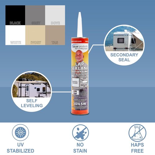 Dicor 501LSW-1 EPDM Self-Leveling Lap Sealant - 10.3 Oz Tube, White | Durable Waterproof Protection
