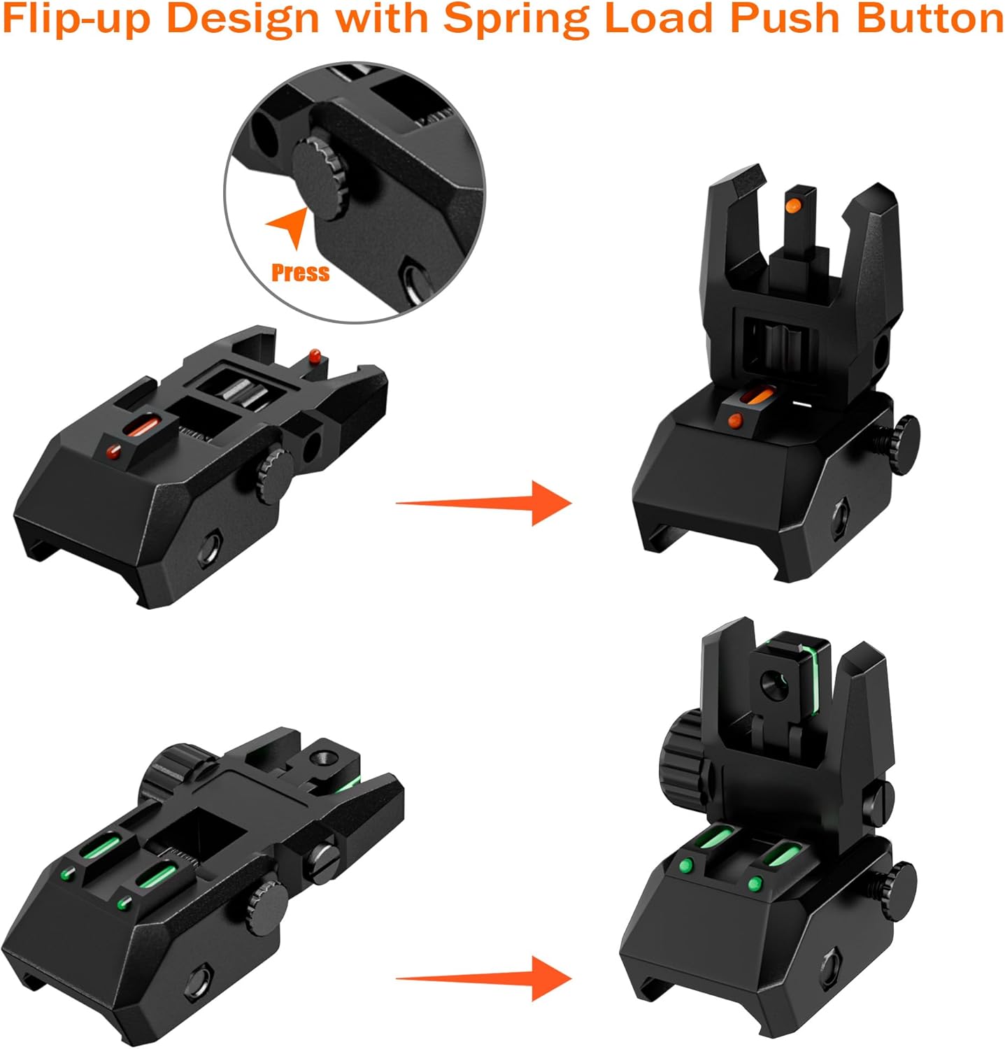 Skiennix Fiber Optic Sights - Adjustable Flip-Up Front & Rear Sights with Red/Green Dots | Tool-Free Setup