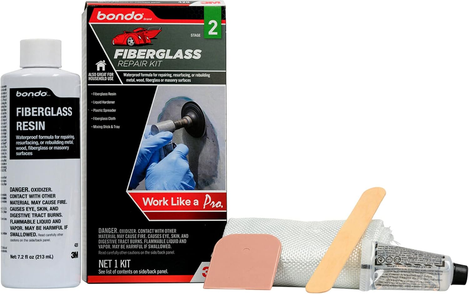 Skiennix Fiberglass Resin Repair Kit - All-in-One Set with Hardener, Cloth & Tools | 0.45 Pint (7.2 oz)