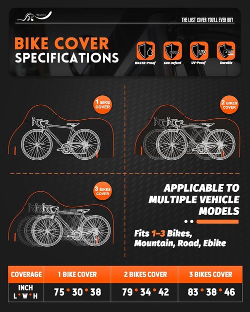 Bike Cover Waterproof - 600D Heavy Duty Bicycle Covers for 1-3 Bikes | UV, Rain, Dust & Snow Protection