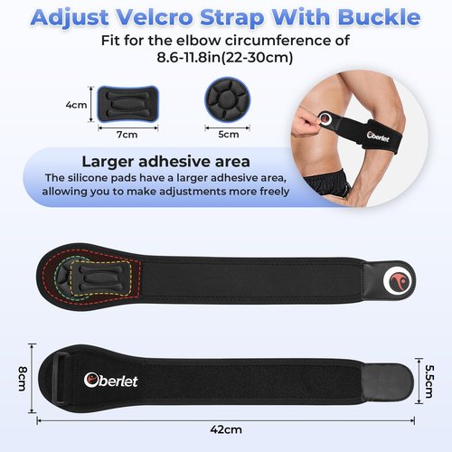 Oberlet Tennis Elbow Brace for Men Women with Tendonitis for Elbow Pain Relief - Adjustable Strap with Two Removable Gel Pads, Golfers Elbow Brace, Counterforce Arm Forearm Support Band - Black 1 Pack