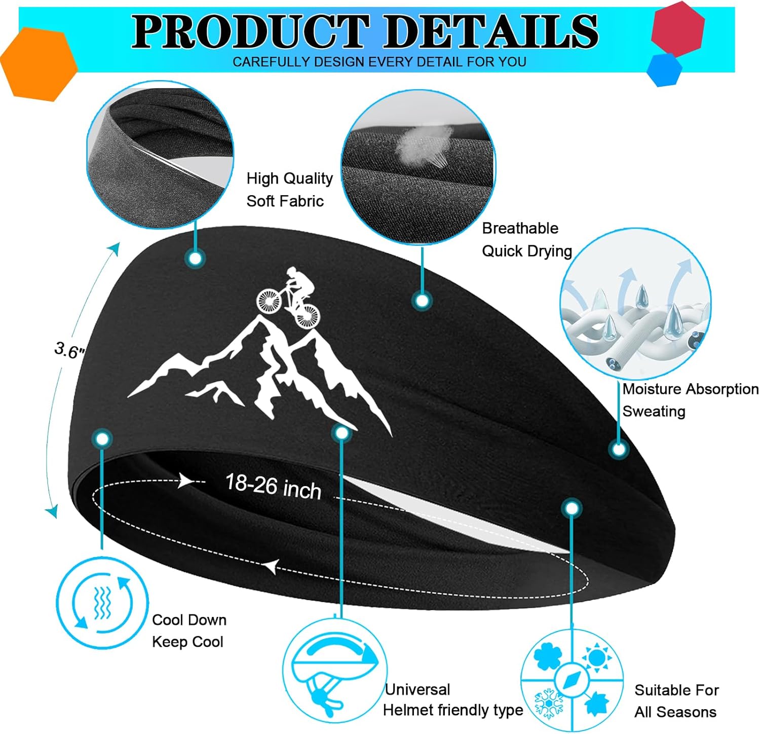 Skiennix Sport Headbands - 3 Pack Cooling Sweat Bands for Men & Women | Perfect for Workouts