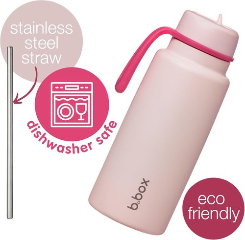b.box 34oz Insulated Water Bottle - Leak Proof Tumbler with Stainless Steel Straw | 46 Hours Cold - Pink Paradise