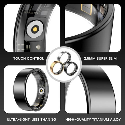 Smart Health Rings for Women Men, Fitness Tracker with Heart Rate, Blood Oxygen, HRV, Sleep Tracker, Step Tracker, No Subscription Fee, IP68 Waterproof Smart Ring for iphone & Android(Black#6)