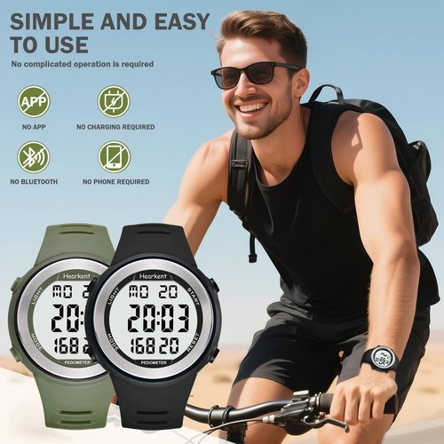Hearkent Waterproof Pedometer Watch - Digital Step Counter with Light & Alarm | Fitness Tracker for Men & Women