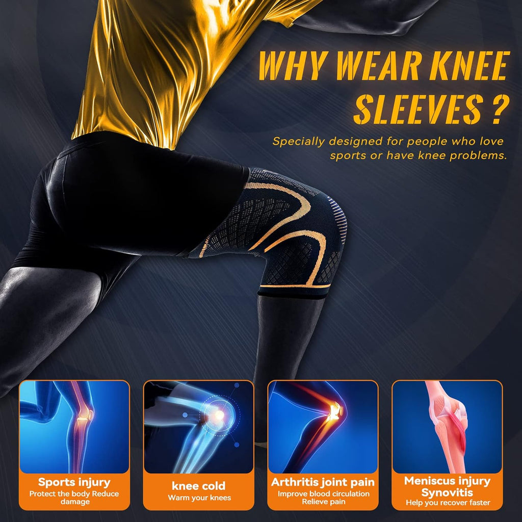 Skiennix Copper Knee Braces - Compression Support Sleeves for Pain Relief | 2-Pack, Medium Size